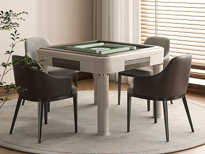Modern Entertainment Table Design With Game Surface Four Brown And Grey Chairs Indoor Natural Light 3d model