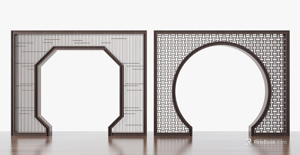 Elegant Wooden Door Arches With Square And Circular Designs And Intricate Lattice Patterns 3d model 