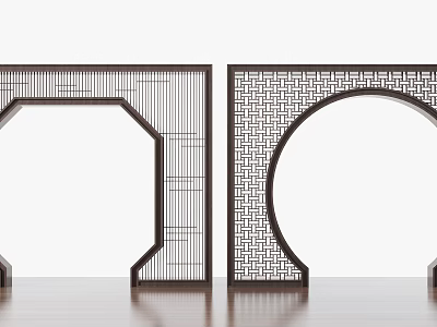 Elegant Wooden Door Arches With Square And Circular Designs And Intricate Lattice Patterns 3d model