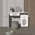 Elegant Modern White Vanity Table With Round Mirror Vase Drawers And Stool 3d model