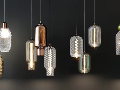 Modern Contemporary Pendant Lights With Glass Shades Metal Bases And Illuminated Design 3d model