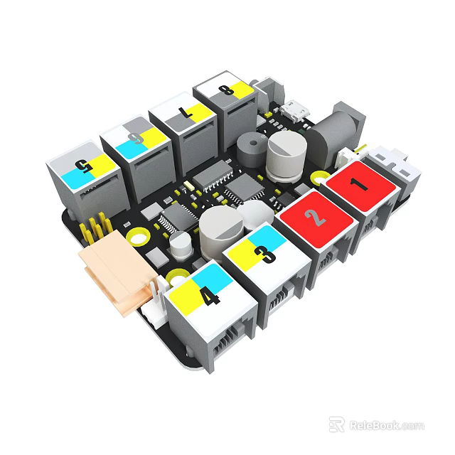 Detailed Electronic Circuit Board Featuring Colorful Modules Digital Labels And Components 3d model