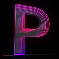 3D Letter P Design With Neon Pink Purple Illuminated Lights On Black Background