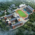 Modern School Buildings Featuring Sports Field Swimming Pool And Green Tree Surrounded Campus