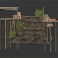 Multi Level Outdoor Wooden Platform With Steps Green Plants And Crates