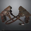 Medieval Weapon Shoulder Armor With Reddish Brown Leather Metal Rivets And Crossed Straps