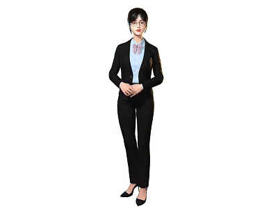 Woman in Black Suit With Blue Shirt And Black High Heels Standing 3d model