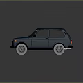 Blue Vintage Compact Car With Retro Square Body And Black Windows