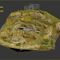 Terrain Model Featuring Rocks Green Plants Water Stream And Gravel Details