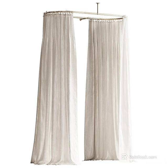 Light Beige Linen Curtains With Pleated Design And Flowy Drapes For Home Decor 3d model 