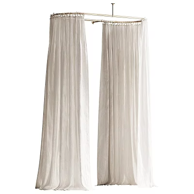 Light Beige Linen Curtains With Pleated Design And Flowy Drapes For Home Decor 3d model