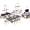 Modern Dining Table Set With Marble Tabletop Chairs And Pendant Lights 3d model