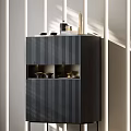 Black Entryway Cabinet Sideboard With Vertical Slat Design Open Compartments And Modern Minimalist Style