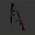 Modern Black and Red Assault Rifles with Magazines and Reflection on Gray Surface