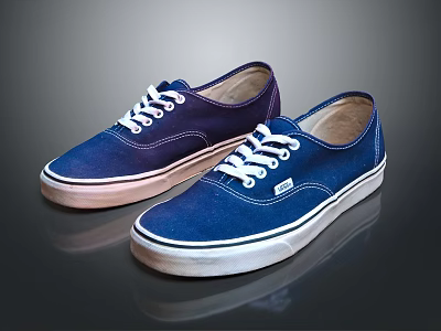 Blue Canvas Casual Skate Shoes with White Laces Beige Soles Vans Classic Design 3d model