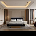 Elegant Modern Bedroom Interior With King Size Bed Textured Wall And Window Curtains