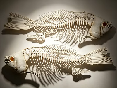 Aquatic Animal Fish Skeleton With Detailed Skeletal Structure Red Eyes And Shadow 3d model