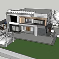 Modern Detached Villa with Green Lawn Parking Space and Rooftop Greenery