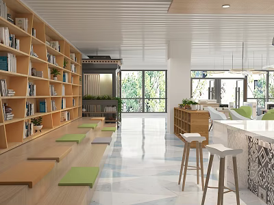 Book Art Inspired Library Interior With Bookshelves And Seating Areas 3d model