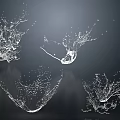 Dynamic Water Fountain With Splashing Water Droplets And Fluid Shapes On Dark Background