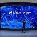 Curved VR Display Background Wall With Blue Flowing Patterns And Interactive Gesture Experience 3d model
