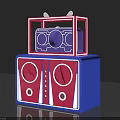 Colorful 3D Retro Radio Model With Blue Base Pink Panel And Purple Interior Components