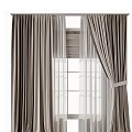 Beige Double Layer Curtains With Sheer Voile And Tie Backs For Window Decoration 3d model