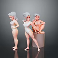 Women 3D Models in White Bodysuits with Various Poses on Gray Background