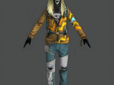 Game Movie Character With Blonde Hair Mask Brown Yellow Jacket Black Gloves Blue Torn Pants 3d model