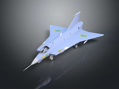Detailed Light Blue Jet Airplane Model Featuring Delta Wing And Yellow Emblems 3d model