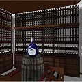Wine Cellar Interior Featuring Wooden Barrel Blue Bottle And Shelves Full Of Wine