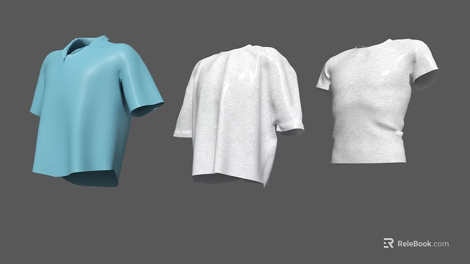 Different Style Casual Clothes Including Blue Polo Shirt White Loose Shirt And White T-shirt 3d model 