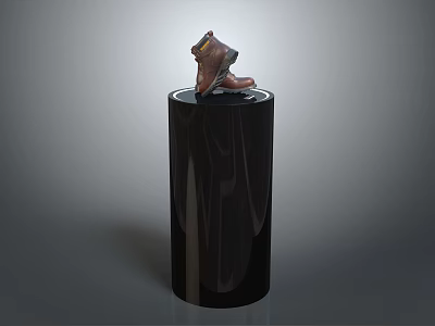 Stylish Brown Shoes Showcased On Black Cylindrical Display Stand With Modern Design 3d model