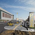 Urban Road Facilities Featuring Shared Bikes Street Lamps And P+R Sign
