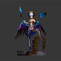 Game Movie Character With Colorful Wings Crown And Blue Bird On Stone Platform