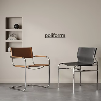 Antique Dining Chair Combination Modern Single Chair Leisure Chair Leather Chair Stainless Steel Chair Bauhaus Single Chair 3d model