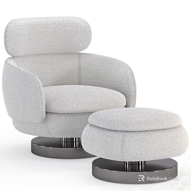 Modern Plush Armchair With Matching Ottoman And Metal Base For Living Room 3d model 