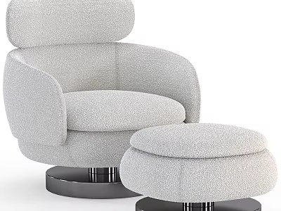Modern Plush Armchair With Matching Ottoman And Metal Base For Living Room 3d model
