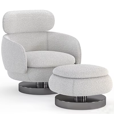 Modern Plush Armchair With Matching Ottoman And Metal Base For Living Room 3d model