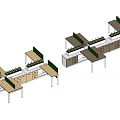 Modern Office Desk Layout With Multiple Workstations Green Partitions And Drawer Cabinets 3d model