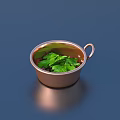 Fresh Green Herbs in Small Copper Pot on Dark Blue Background 3d model