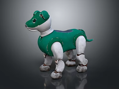 Green And White Robotic Dog Figure With Four Legs And Mechanical Design 3d model
