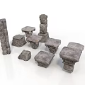 Stone Pillar Bases And Blocks Various Shapes 3D Rendered Components 3d model