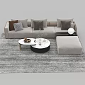 Modern Sofa And Coffee Table Set With Decorative Pillows Ottoman And Textured Rug 3d model