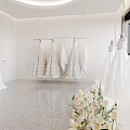 Modern White Wedding Dress Store Interior With Bridal Gown Display And Shelving Units