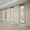 Modern Cultural Center Interior With Wooden Lattice Wall Signage And Tile Floor Design