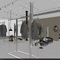 Modern Clothing Store Interior With Clothes Racks Model Poster And Floor Decor Elements 3d model