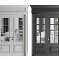 White and Black Double Doors with Glass Panels and Classic Panel Design