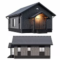 Detached House With Wooden Exterior Dark Roof Porch Windows And Lighting Design