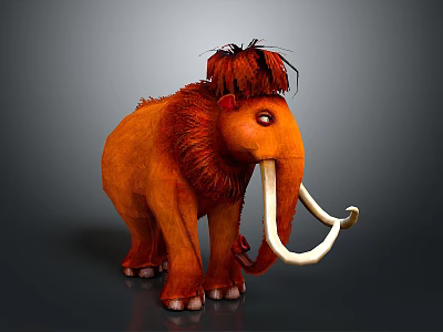 Cartoon Style Orange Mammoth With Shaggy Fur And Long White Tusks 3d model